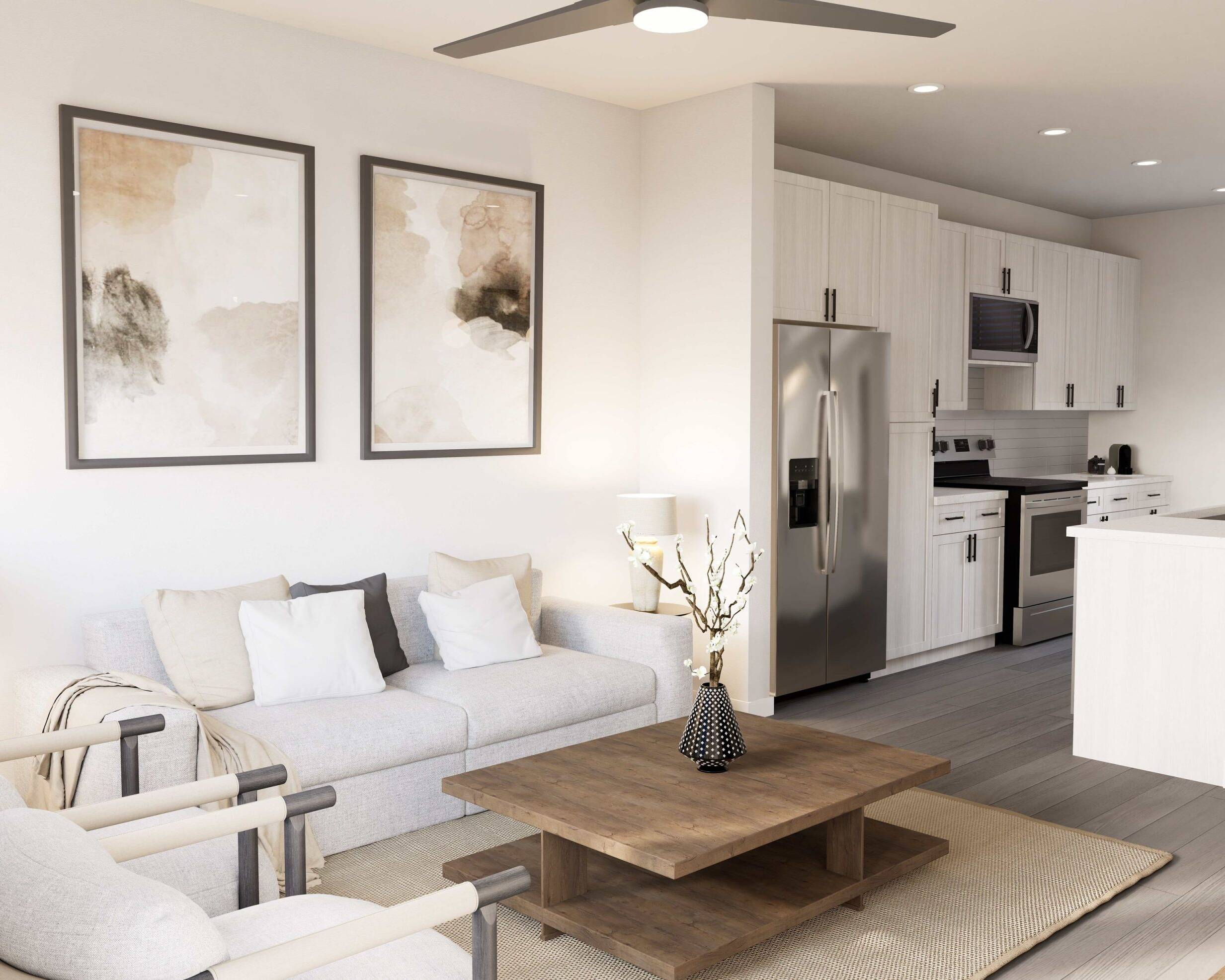 living and kitchen view of a build-to-rent house