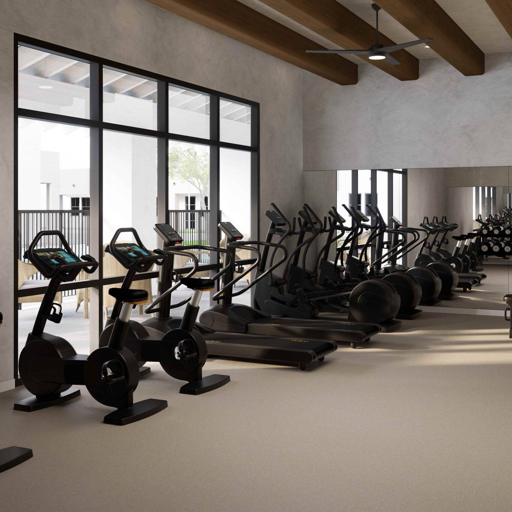 Modern build-to-rent community gym