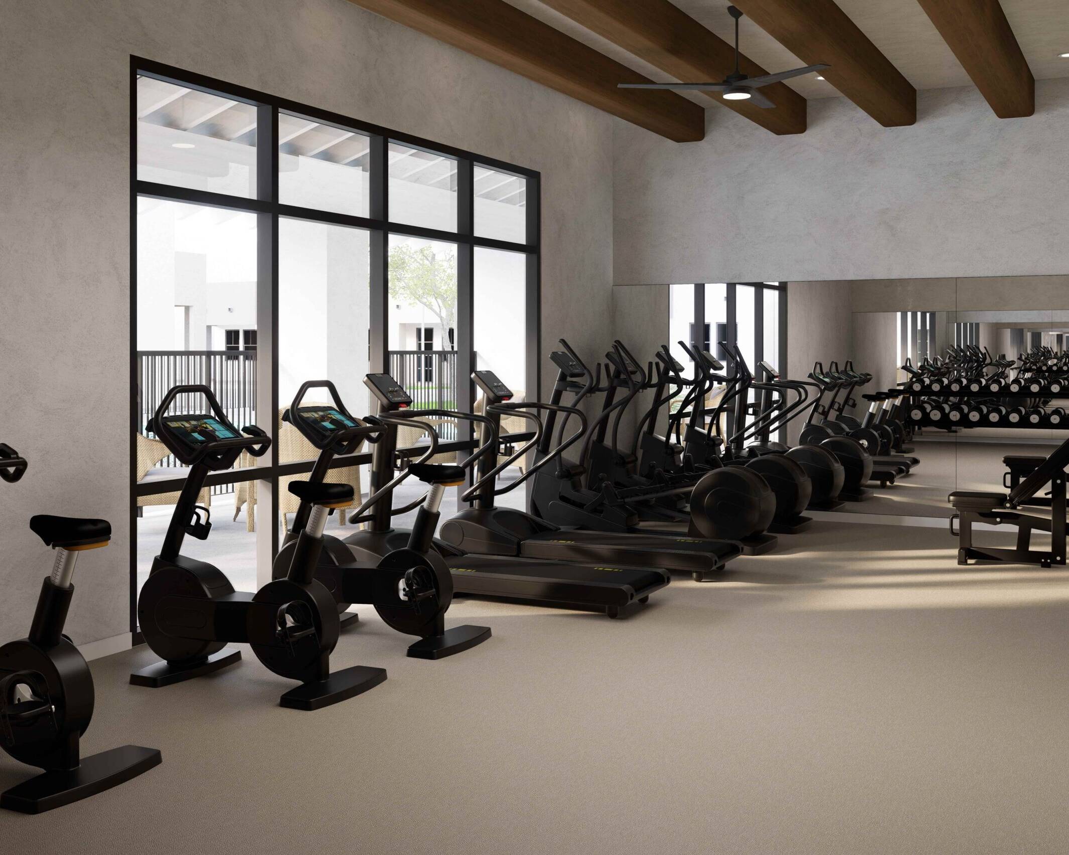 Modern build-to-rent community gym