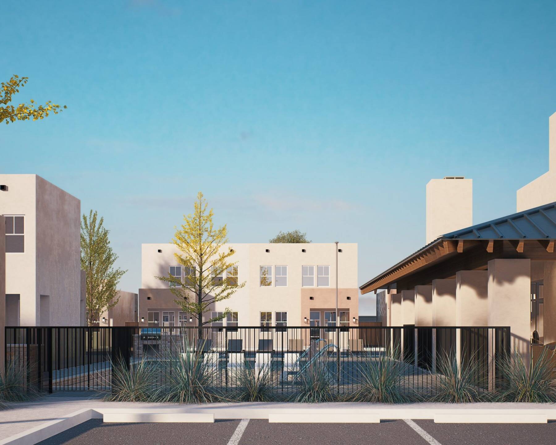 Modern build-to-rent community pool