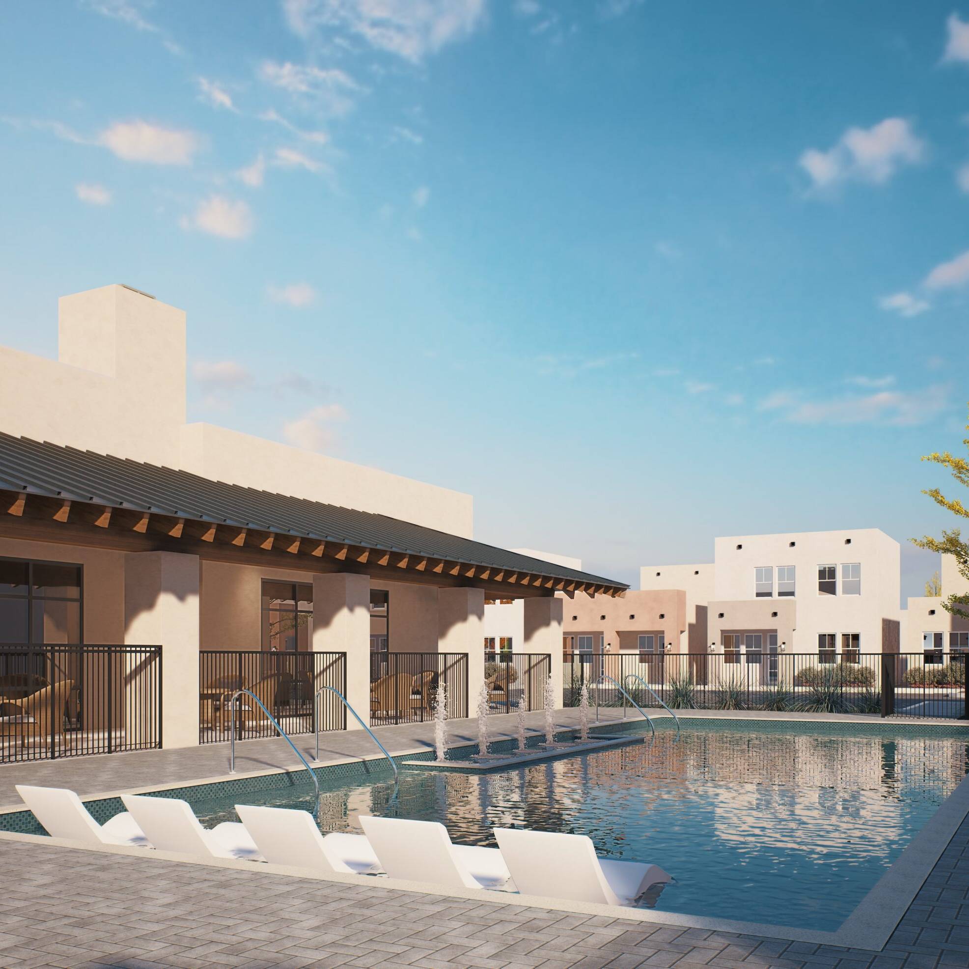 Modern build-to-rent community pool