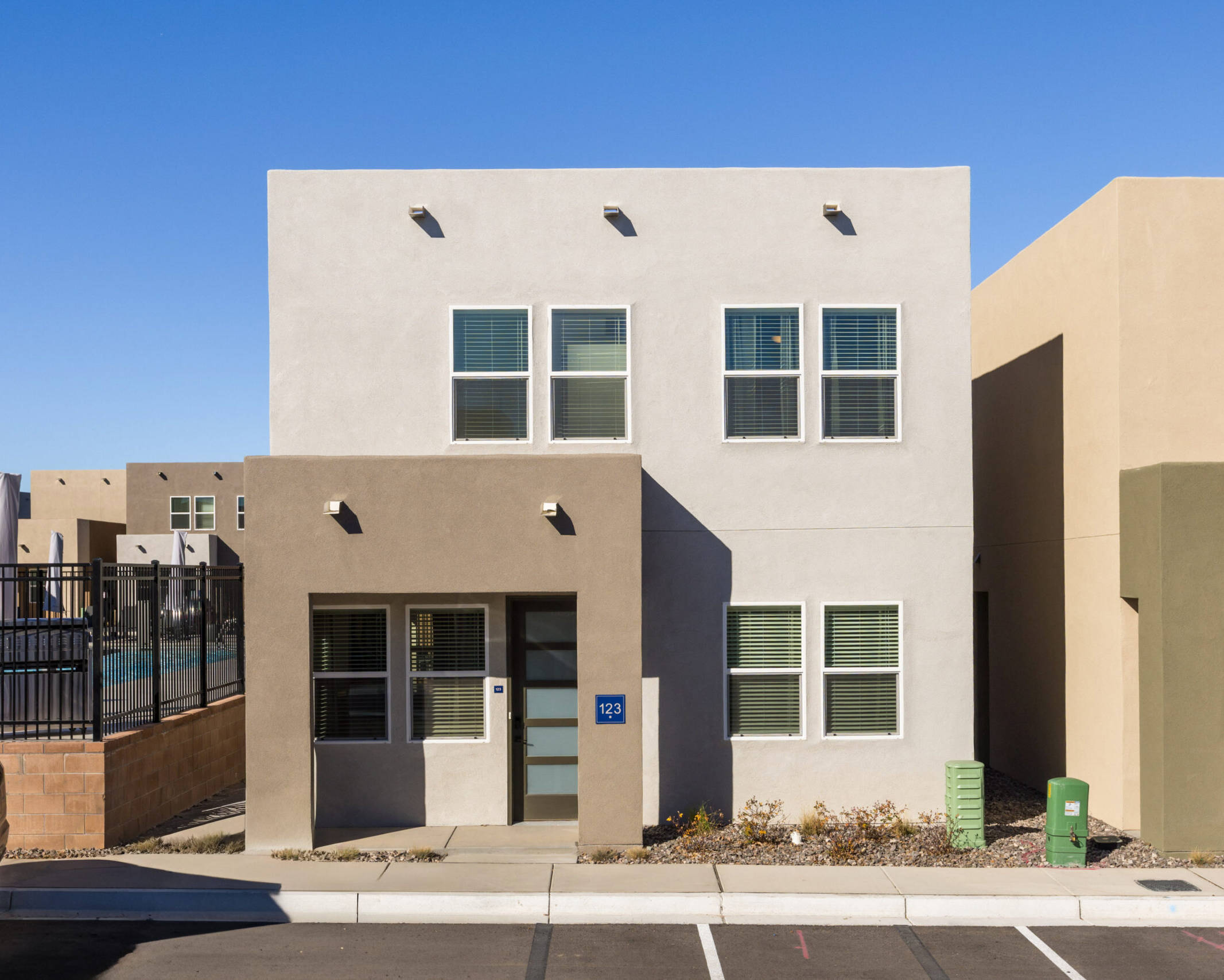 outside of Pueblo-Revival style unit