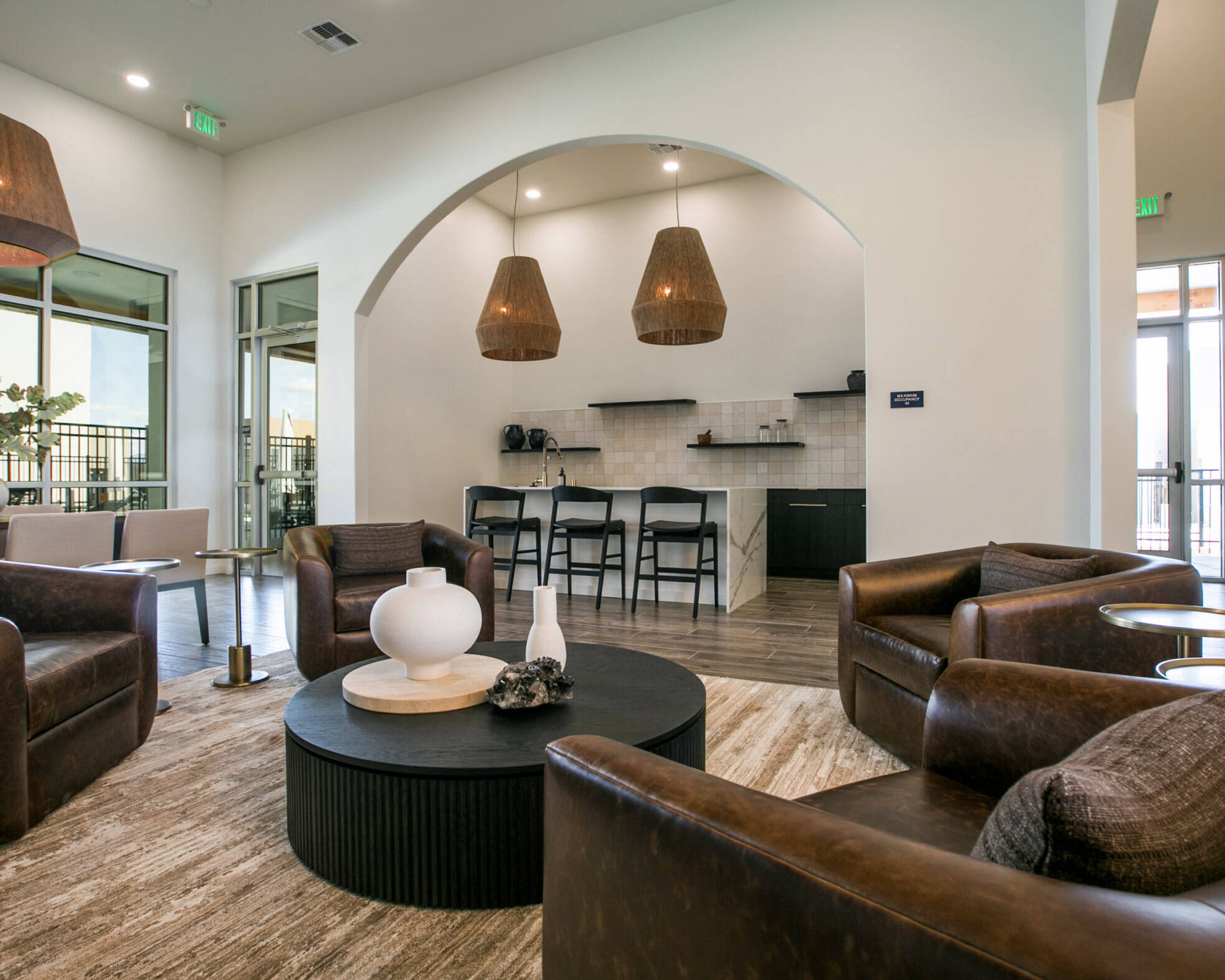 modern lobby space with several seating and relaxation options