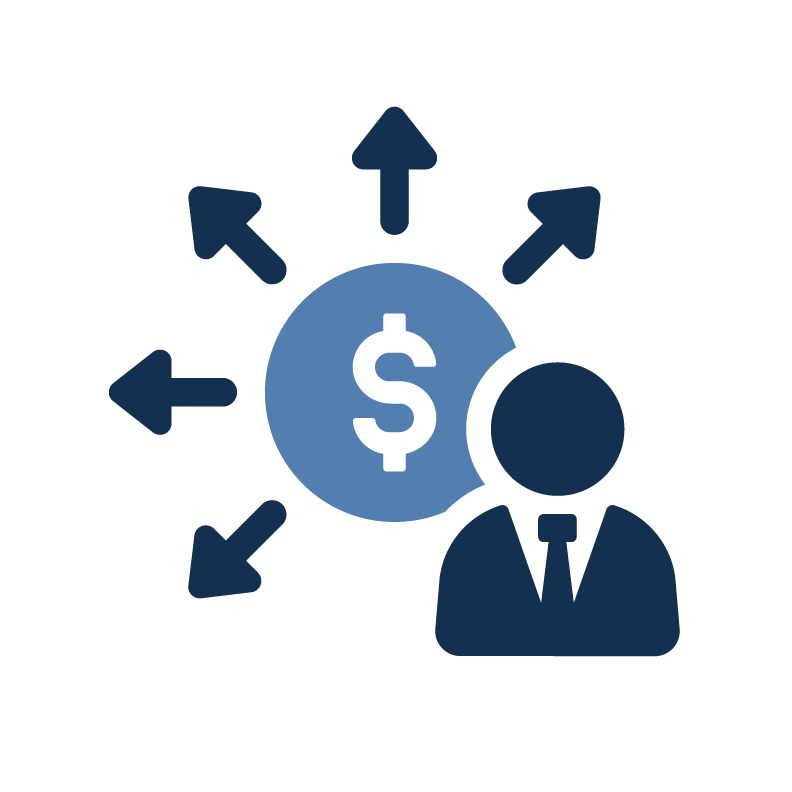 money with arrows pointing outward