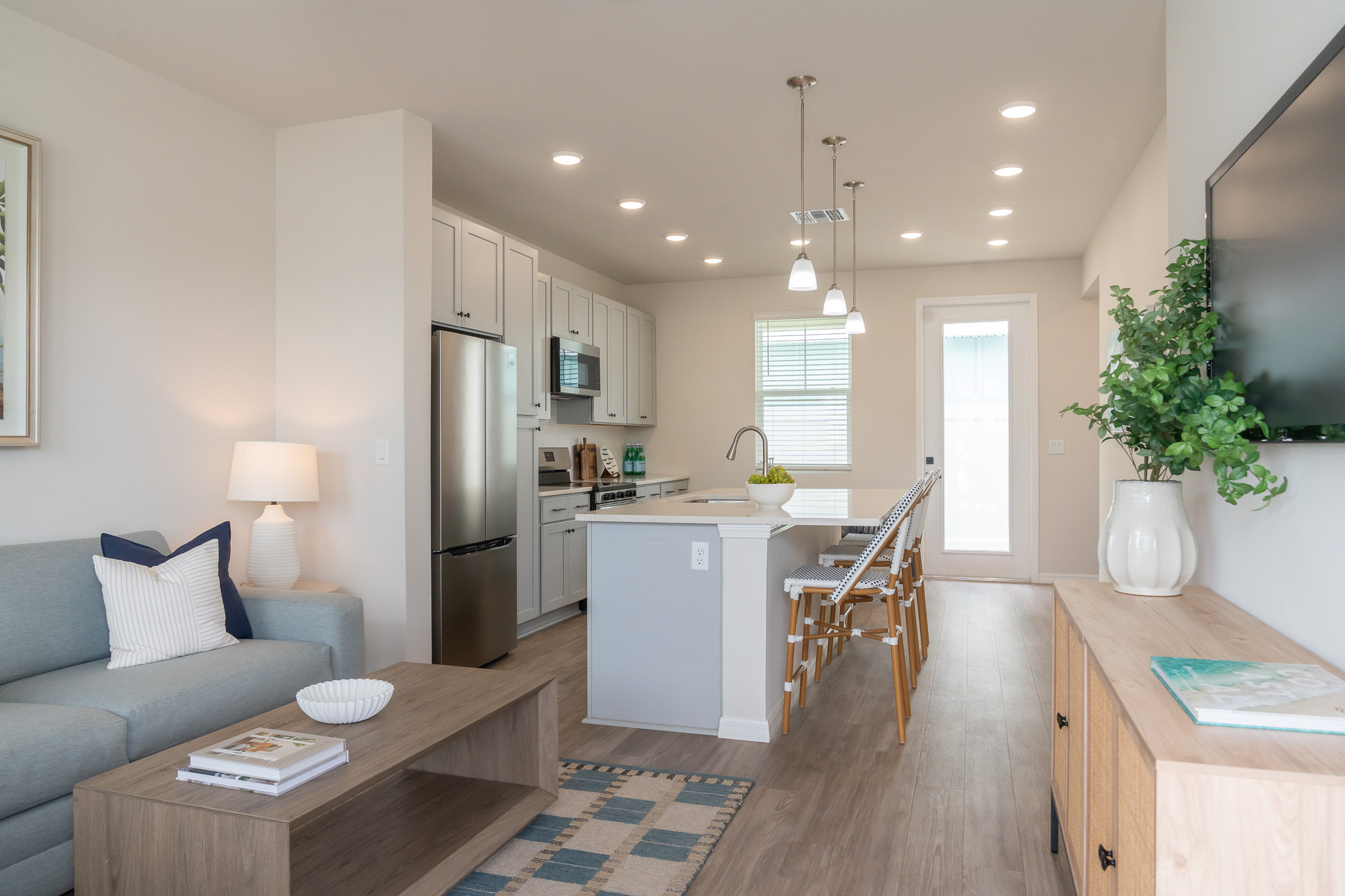 modern living room and kitchen in coastal town